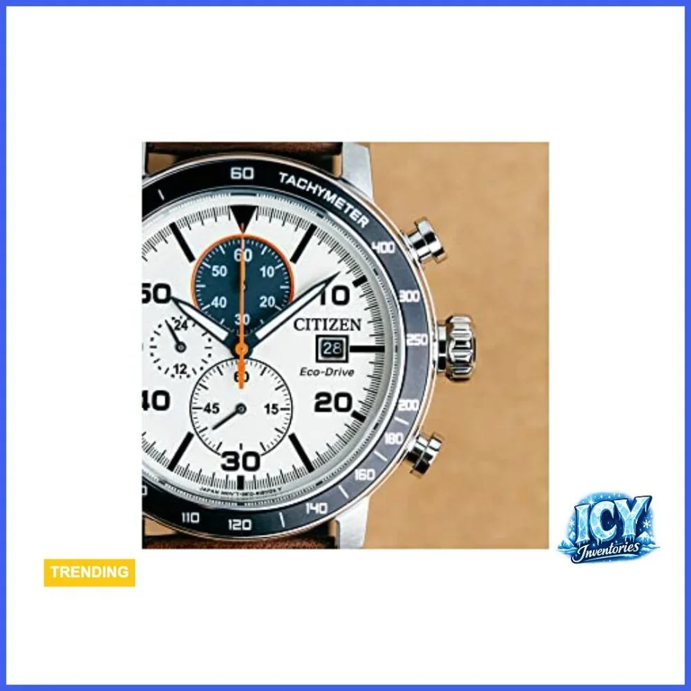 Stainless Steel Eco-Drive Chronograph Watch with Leather Strap